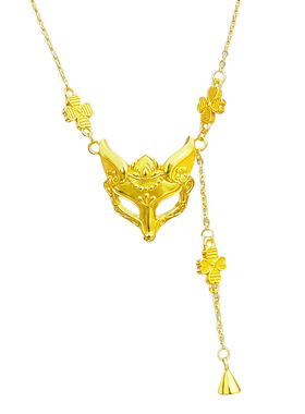 小狐狸面具项链999纯银国风古法金流苏灵狐吊坠东方神秘感项饰品