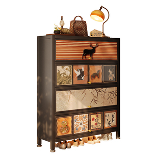 鹿鸣春涧鞋柜2026新款门口家用中古风入户玄关柜钢制收纳一体靠墙