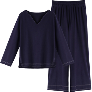 淳度睡衣女春款单孔布长袖V领套头显瘦套装大码漂亮出门可外穿