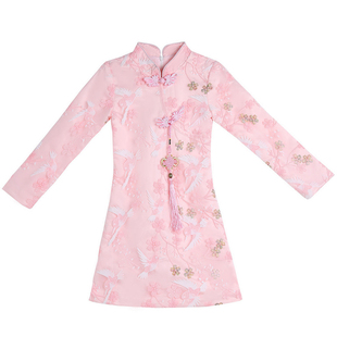 儿童冬装加绒中国风女童唐装儿童旗袍中大童古装长袖裙子蓬蓬裙拜