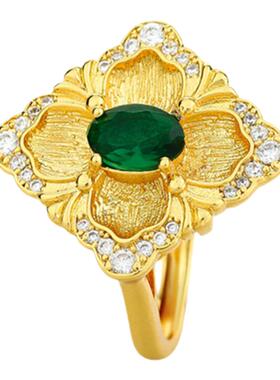 新中式仿潘杰希尔祖母绿彩宝戒指