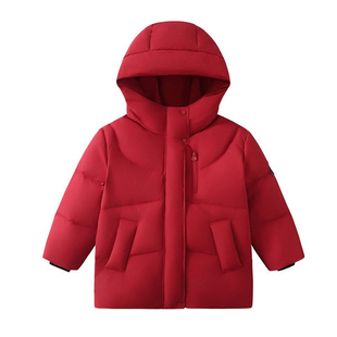 小猪班纳时尚新款儿童舒适羽绒服长款红色保暖加厚男女童面包服