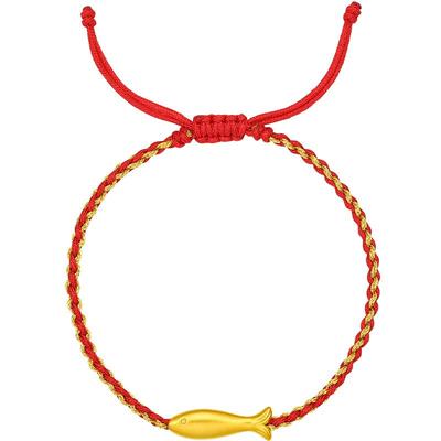 周六福黄金手绳足金女款定价小金鱼手链正品小黄鱼送女友新年礼物