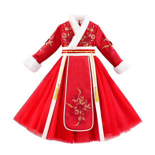 2025新款女童汉服秋冬装儿童装冬季套装拜年服过年喜庆新年装加绒
