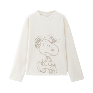 [史努比联名]佐丹奴长袖T恤女绒面卡通印花宽松圆领上衣18325525