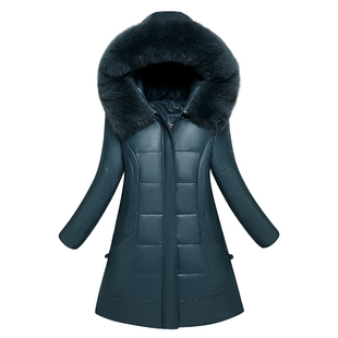 海宁真皮皮衣女士绵羊皮羽绒服加绒加厚妈妈装大码外套冬季棉服新