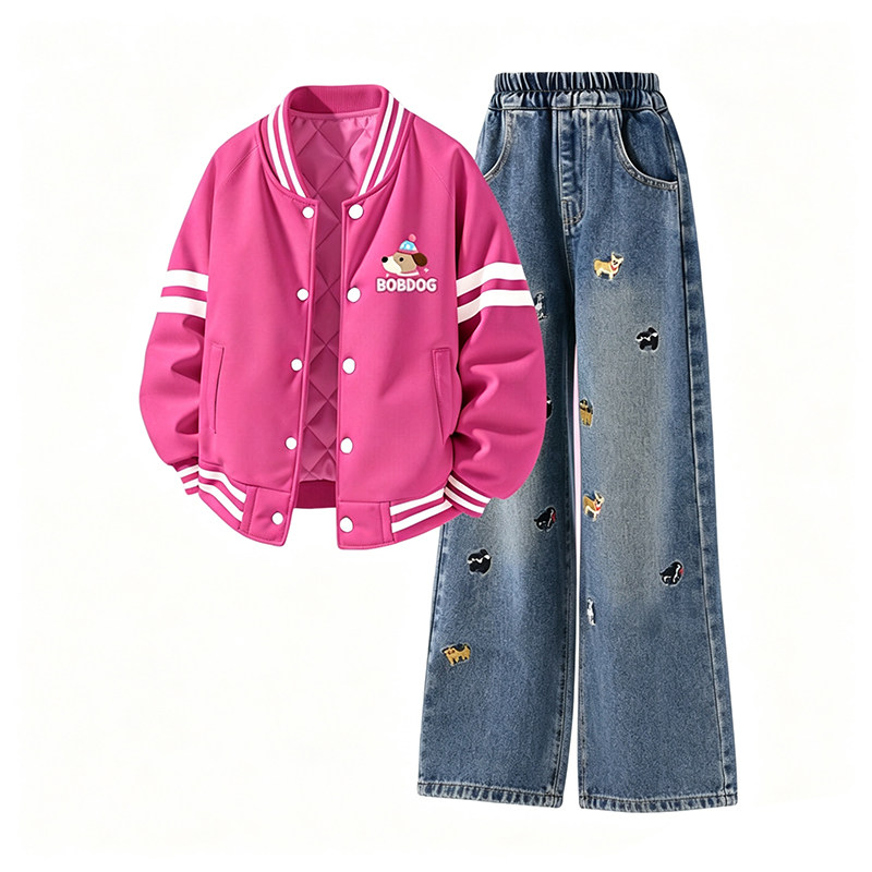 巴布豆女童冬套装棒球服牛仔裤