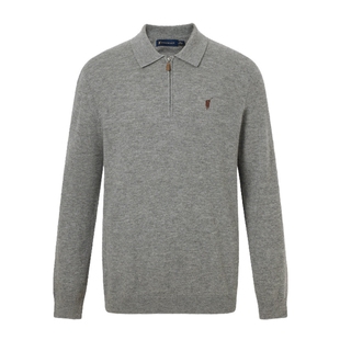 【100%绵羊毛】POLOWALK男式羊毛衫2025冬季经典翻领套头拉链毛衣