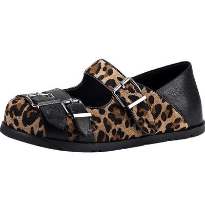 BellaLily2026春季新款潮流厚底玛丽珍鞋女豹纹单鞋牛皮小皮鞋子