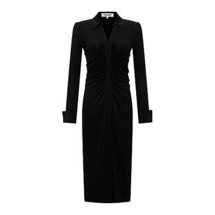 [哑光针织][小黑裙]DVF气质哑光针织黑色长袖中长连衣裙MR61E00