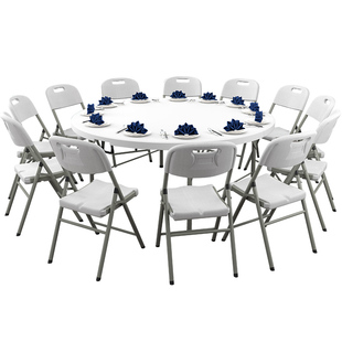 可折叠餐桌子折叠圆桌带转盘家用餐桌椅组合简易大圆桌面户外圆桌