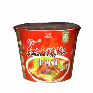 统一方便面红油爆椒牛肉面桶装泡面速食面早餐夜宵休闲美食面