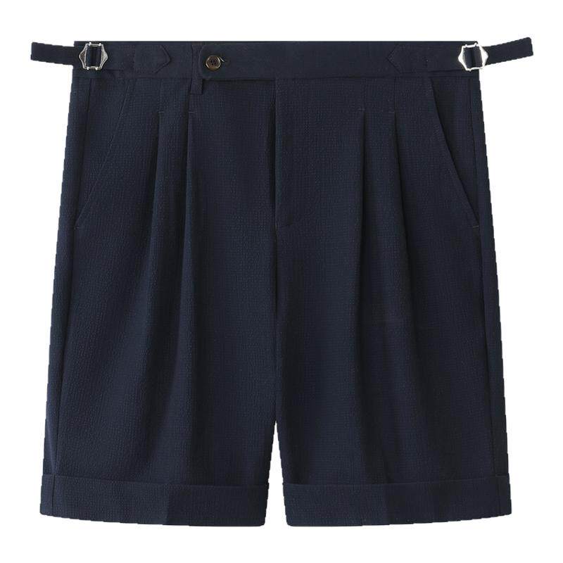 秋季凉感百搭 肌理感泡泡纱 那不勒斯短裤男高级感黑色巴黎扣西裤