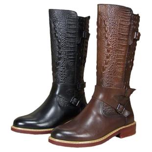 Leseul马靴深棕色潮流牛皮阅兵仪仗队男长马术西部骑士骑马真皮靴