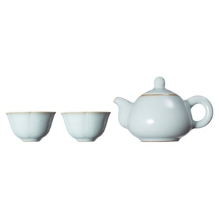 雅瓷 汝窑水平壶旅行装 旅行茶具套装便携户外一壶两杯礼盒装