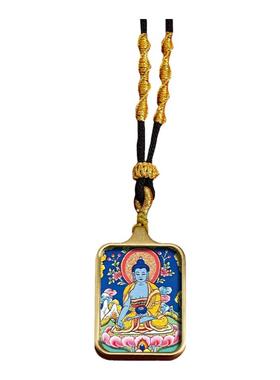 钛钢药师佛小方形唐卡五爷吊坠