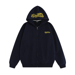 INSstudios国潮牌情侣美式手写刺绣LOGO开衫卫衣宽松加绒拉链外套