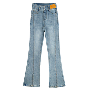 牛仔裤女2026年新款冬季加绒加厚高腰显瘦喇叭马蹄复古开叉微喇裤