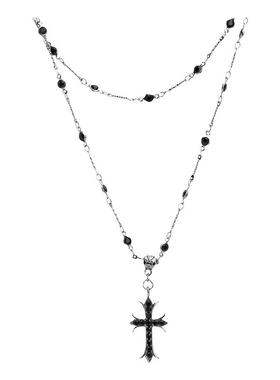 枪黑色十字架项链甜酷辣妹双层叠戴锁骨链女高级感choker颈链配饰