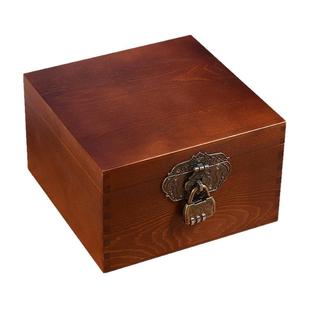 带锁收纳盒木质证件盒桌面储物盒子家用实木复古正方形密码小木盒