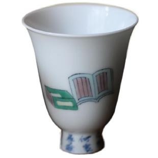 七月长茶杯手绘青花高脚杯斗彩对杯手工闻香杯复古景德镇弥云斋