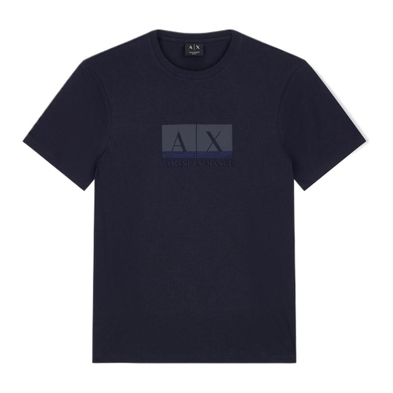 ARMANI EXCHANGE/阿玛尼秋冬新款男纯棉圆领正肩短袖刺绣休闲T恤 恤领实拍商品图
