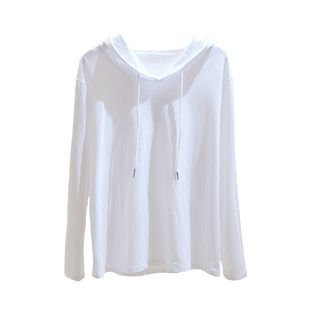 白色纯棉长袖t恤女宽松大码2026春季新款百搭上衣设计感小众体恤