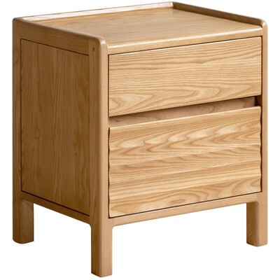 西物原木风白蜡木双抽床头柜