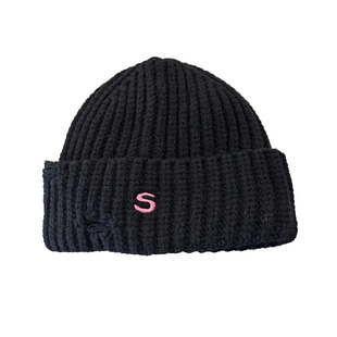 简约休闲刺绣S字母毛线帽女出街百搭保暖针织帽潮情侣ins套头冷帽