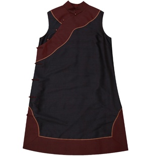 归处 双宫真丝香云纱中长马甲中式复古立领无袖连衣裙春夏女士