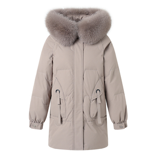 雅鹿羽绒服女中长款妈妈装2025冬季新款加厚中老年宽松连帽外套女