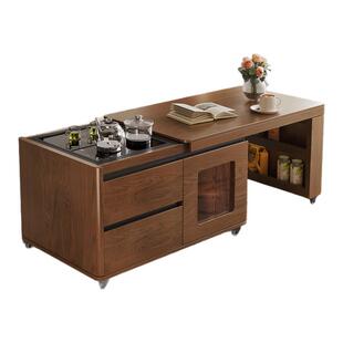 可移动茶几现代简约小户型客厅家用升降茶桌中古风胡桃色伸缩茶台