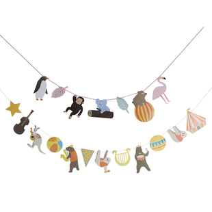 热带雨林马戏团卡通动物生日拉旗彩旗儿童派对场景布置教室装饰