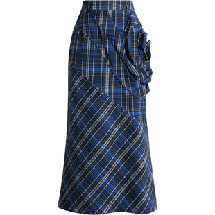 稀有概率 浮生花境 原创设计格子半身裙女秋冬不规则高腰长款裙子