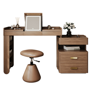 中古风2025新款梳妆台实木高级感化妆桌小户型翻盖书桌收纳柜一体