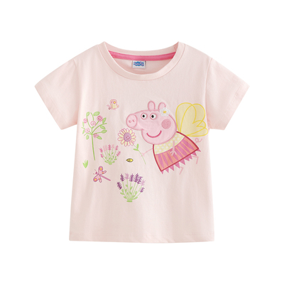 小猪佩奇圆领短袖100%棉T恤儿童