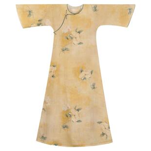 画染春归丨一城风絮丨春夏中式无领倒大袖半开襟麻旗袍裙宽松日常