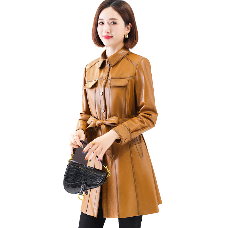 中长款大牌系带绵羊皮外套大衣女