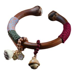 新品国风复古鸡血藤手镯菩提金刚流苏手镯手串民族风手工编织粗藤