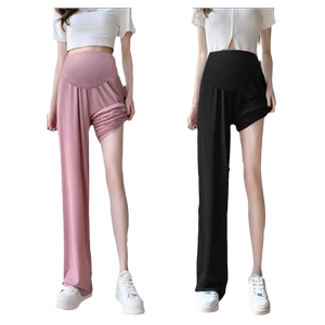 孕妇裤子夏季外穿薄款阔腿时尚冰丝大码托腹长裤休闲宽松孕妇夏装