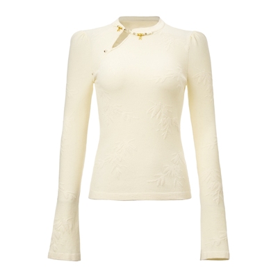 【奥莱】MAXRIENY雪竹衫新中式套头针织衫女修身中式盘扣上衣