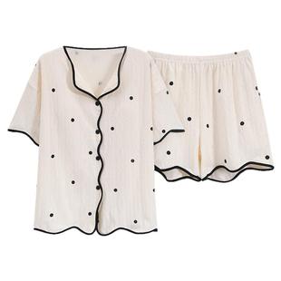 带胸垫睡衣女夏款纯棉短袖短裤休闲圆点2025新款夏季一体式家居服