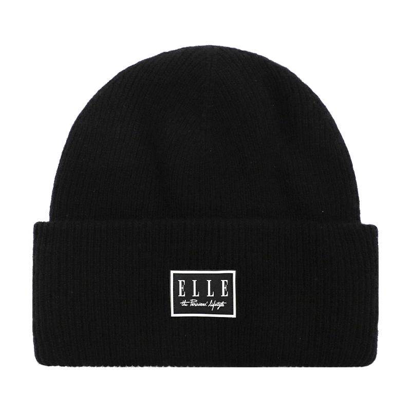 ELLE100%纯羊毛针织帽女士秋冬季双层保暖百搭护耳月子冷帽毛线帽