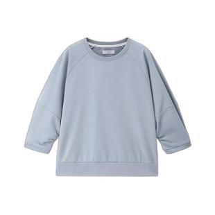 佐丹奴宽松t恤女新款纯棉卫衣布纯色收褶七分袖圆领上衣13325764