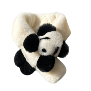 秋冬可爱卡通花花熊猫獭兔毛皮草真毛围巾毛绒保暖围脖儿童脖套女