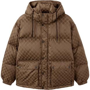 gxg.jeans男装冬季保暖连帽时尚满印休闲短款羽绒服外套潮