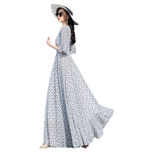 白色波点连衣裙长款到脚踝荷叶袖雪纺飘逸大摆裙显瘦长裙女新款