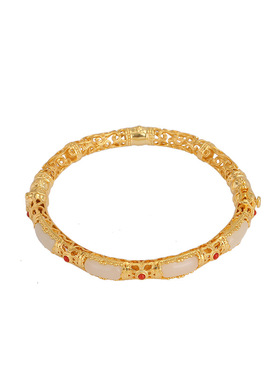 山予棠S925纯银镀金南红和田玉复古国风唐草纹镂空无事牌手镯手环