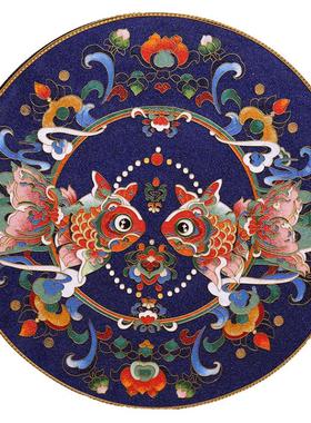 碳盘双鱼摆件掐丝珐琅彩中式玄关客厅景泰蓝手工艺桌面坐盘礼品