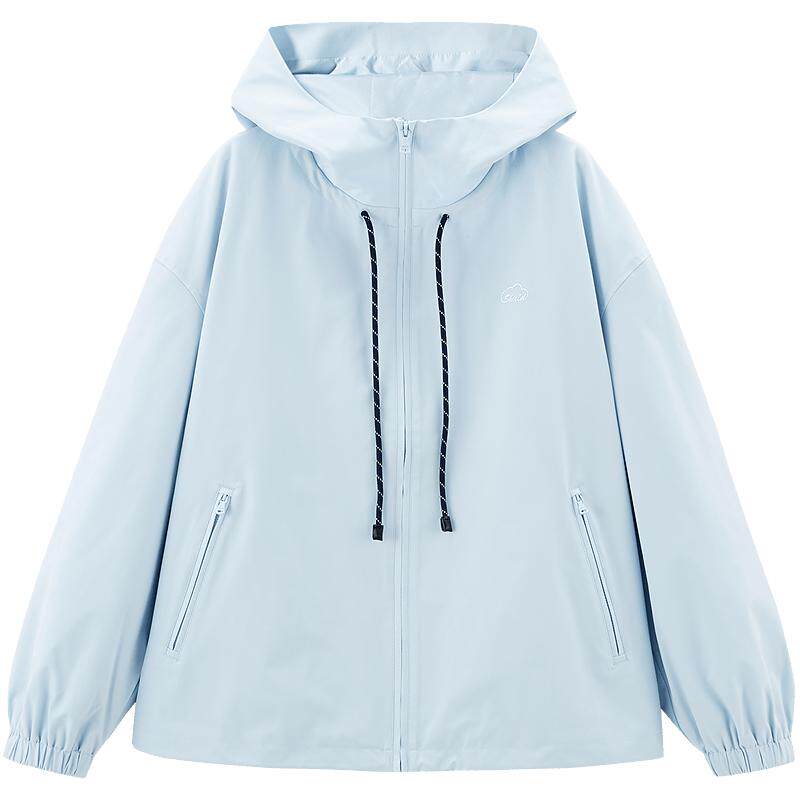 乐町韩系休闲三防连帽拉链冲锋外套2025春季新款双色帽绳夹克上衣